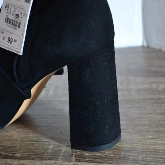 Black Suede Ruffle Booties with Block Heel - Picture 10 of 12